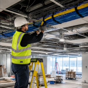 network engineer installing ethernet