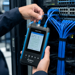 network technician testing ethernet